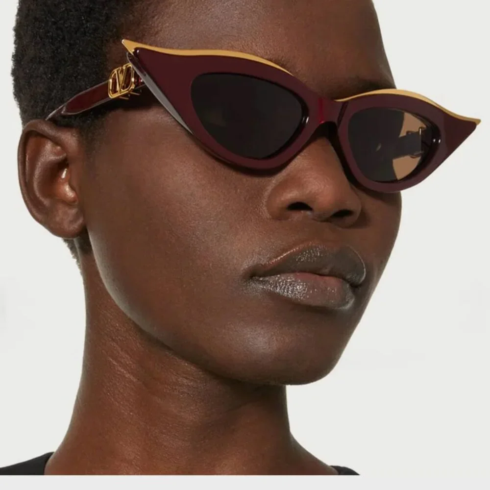 NEW VALENTINO V-GOLDCUT VLS-114B BORDEAUX WOMEN CAT EYE SUNGLASSES VALENTINO